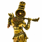 Krishna with Cow Brass Lord Krishna Playing Flute with Cow Idol | Hindu God Statue for Home Temple, Pooja & Spiritual Decor
