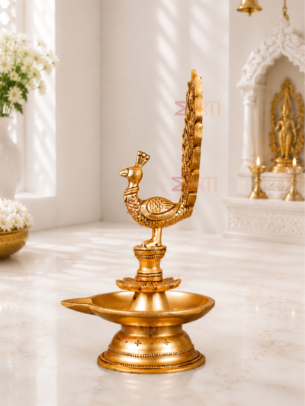 Handcrafted Brass Peacock Oil Lamp for Home Temple, Pooja Room & Spiritual Decor