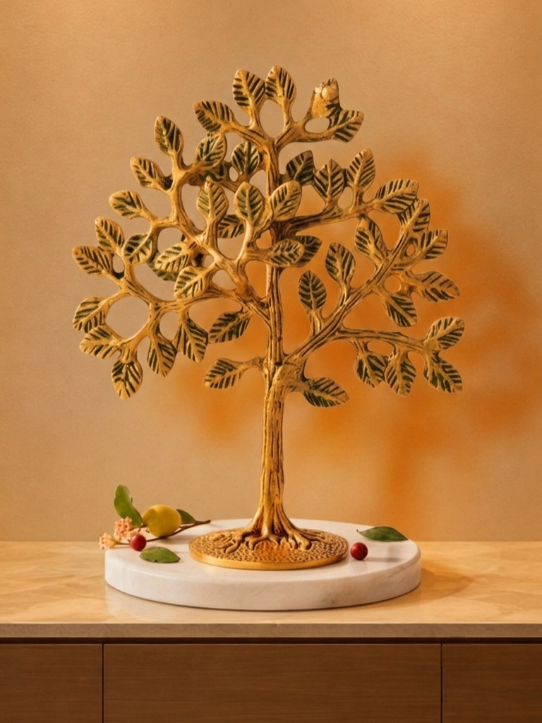 Handcrafted Brass Kalpavriksha Tree Showpiece for Living Room, Office & Luxury Home Decor