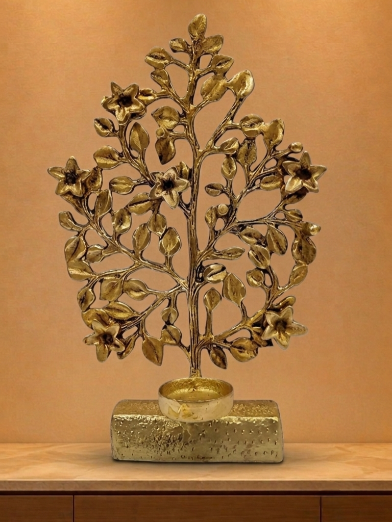 Brass Kalpavriksha Tree with Diya for Home Decor, Pooja Room & Housewarming Gift