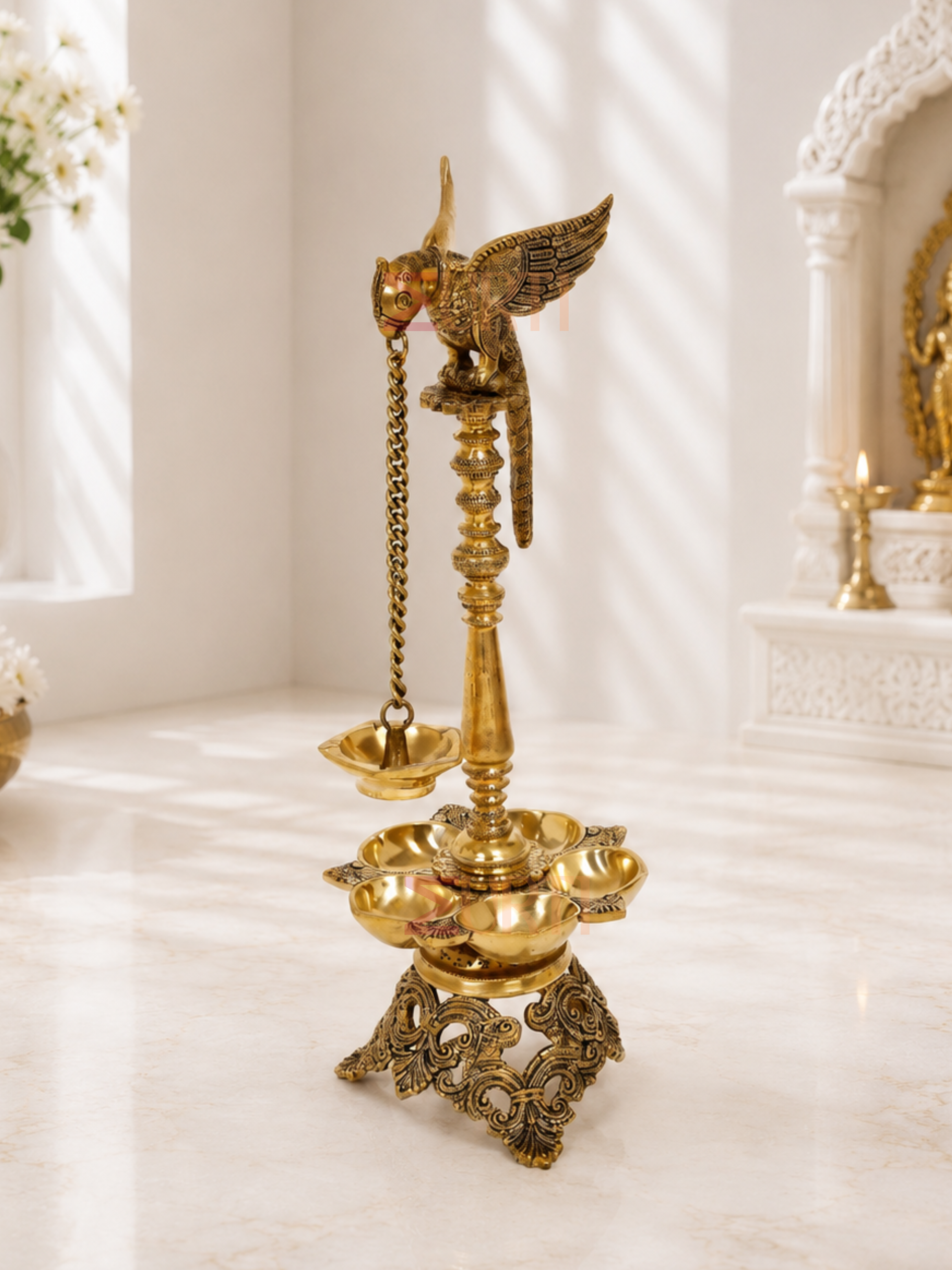 Brass Superfine Parrot Long Oil Lamp for Home Temple, Mandir & Traditional Decor