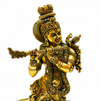 Krishna with Cow Brass Lord Krishna Playing Flute with Cow Idol | Hindu God Statue for Home Temple, Pooja & Spiritual Decor