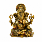 Seated Ganesha Brass Lord Ganesha Sitting on Singhasan Idol | Ganpati Statue for Home Temple, Office Desk & Spiritual Decor