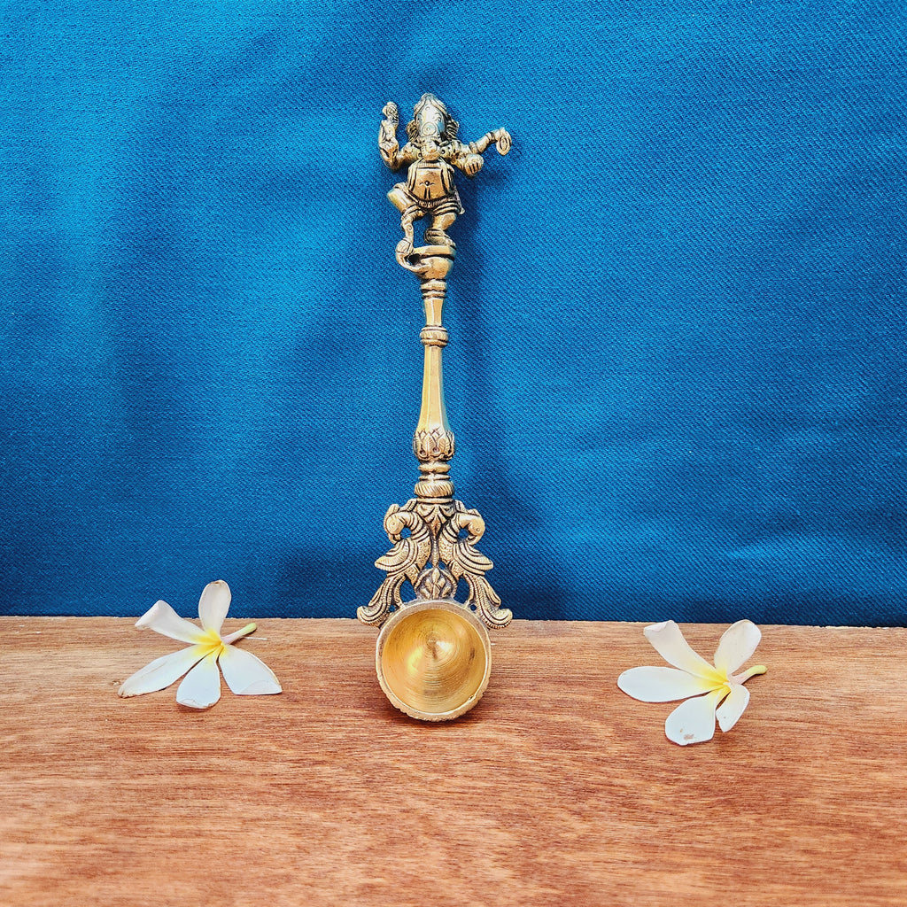 Brass Ganesh Pooja Spoon | Ganesh Design Spoon for Puja & Home Temple