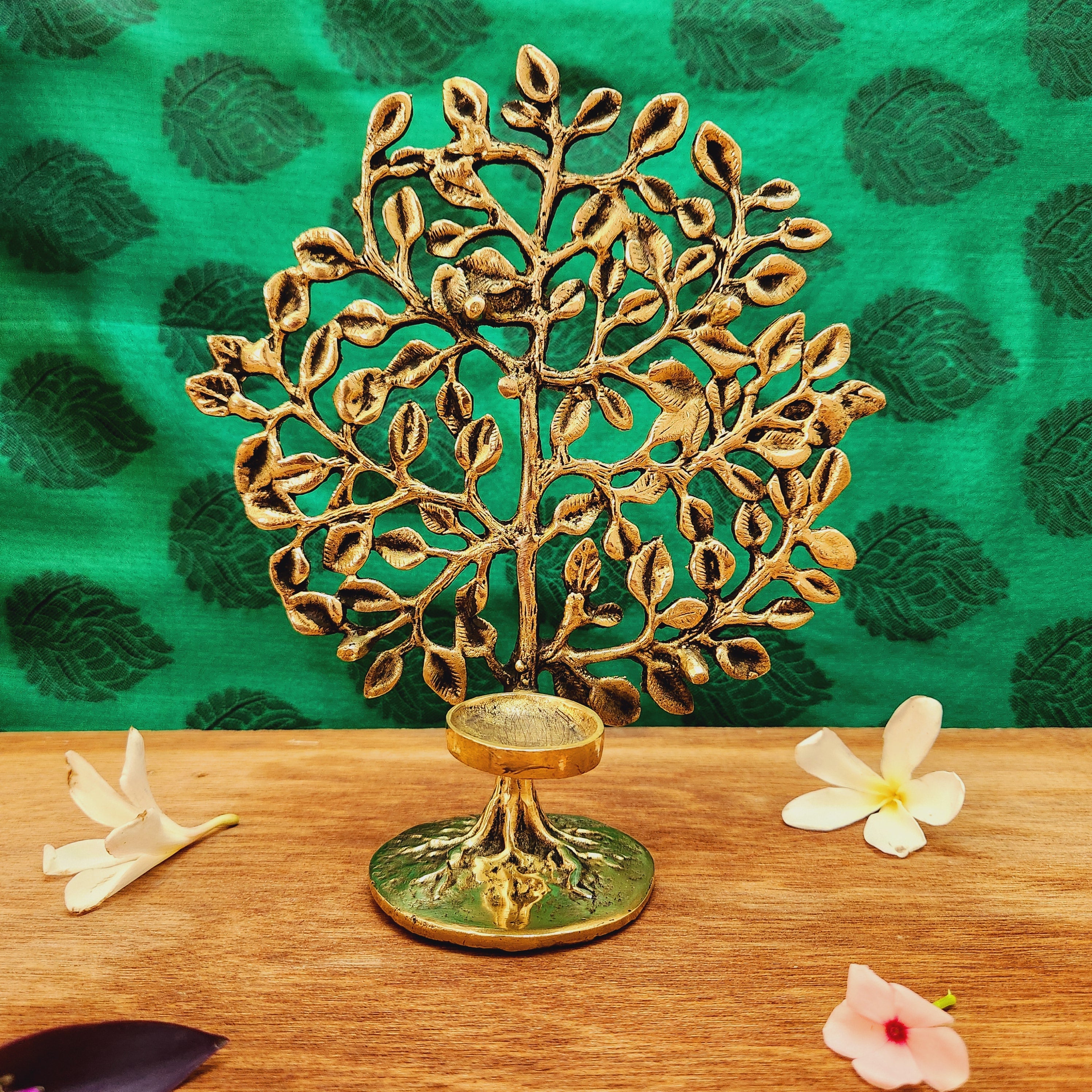 Pure Brass Tree with Candle Holder | Decorative Tree Candle Stand for Home Décor