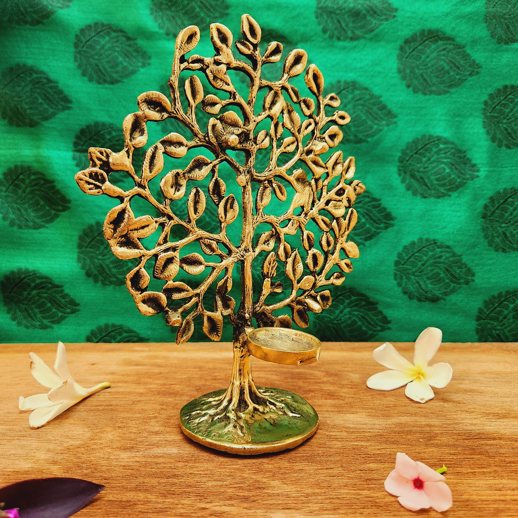 Pure Brass Tree with Candle Holder | Decorative Tree Candle Stand for Home Décor