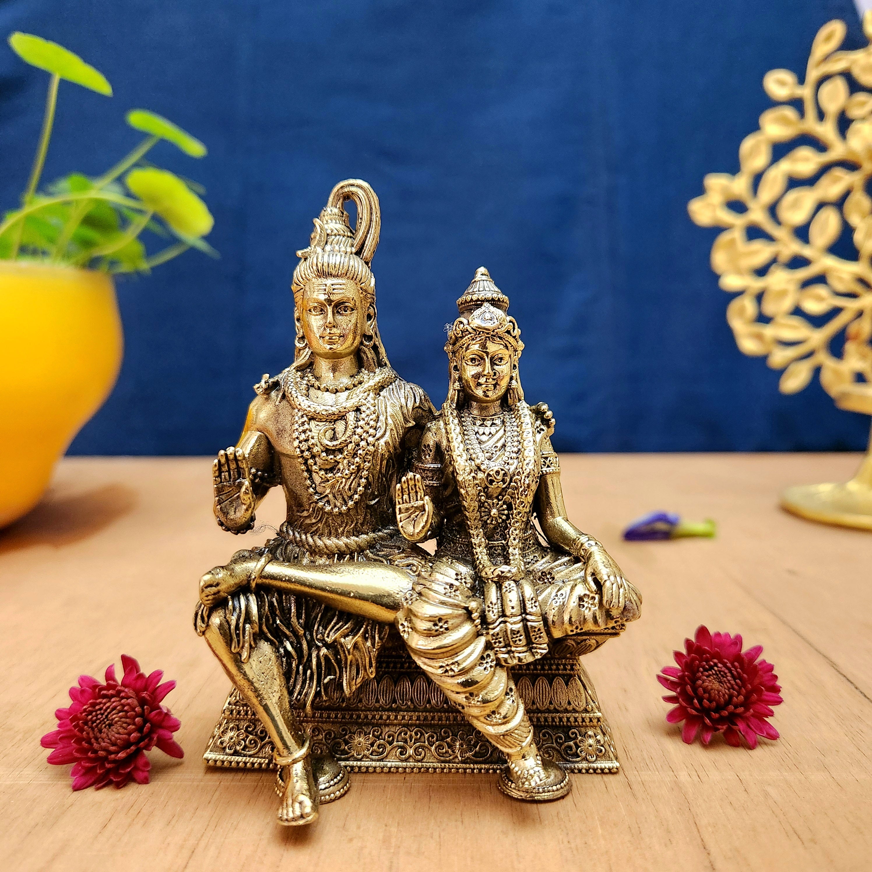 Brass Shiv Parvati Idol | Lord Shiva Parvati Statue for Home Temple & Décor