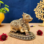 Brass Nandi Miniature Idol | Divine Nandi Maharaj Statue for Home Temple & Puja