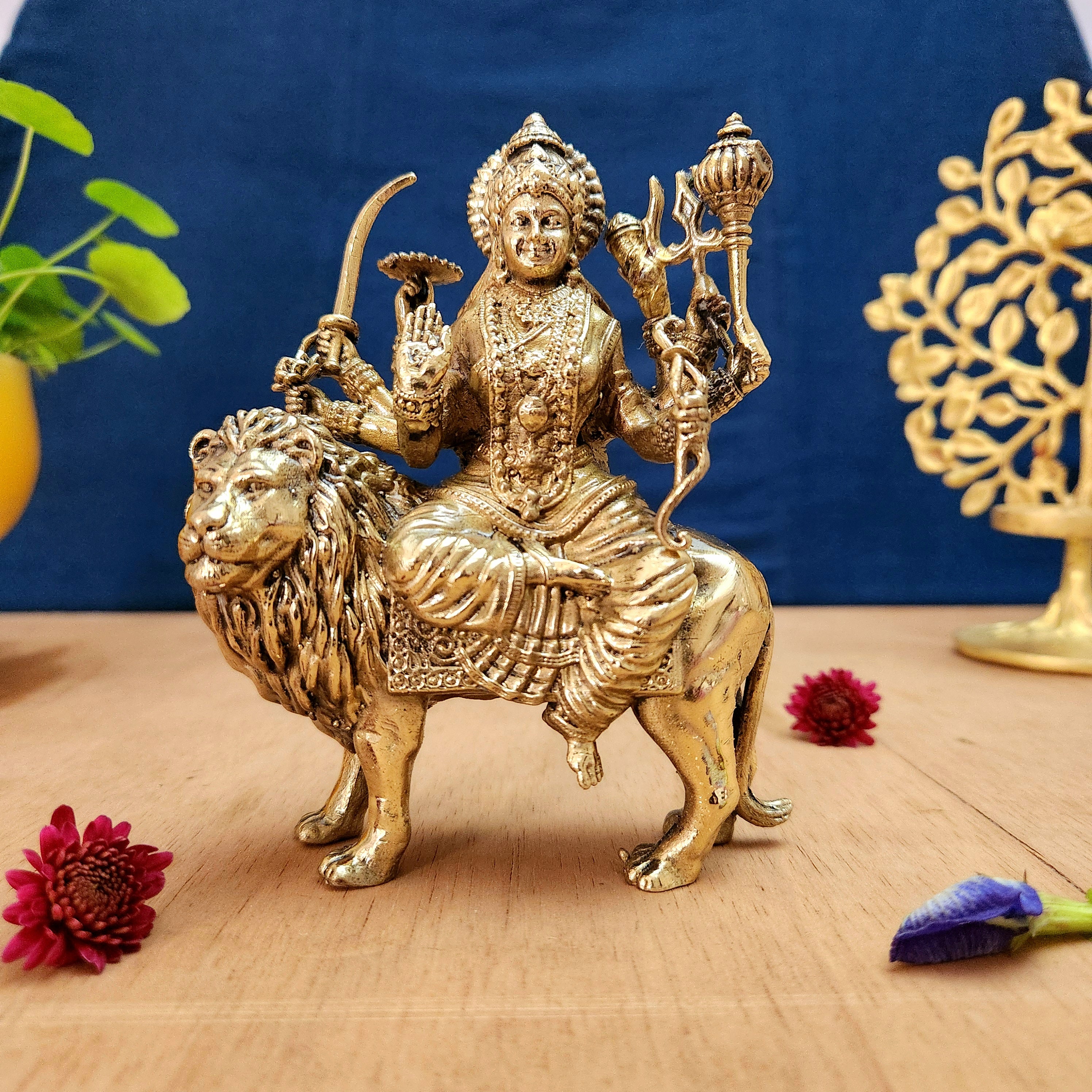 Brass Maa Durga Statue | Goddess Durga Idol for Home Temple & Spiritual Use