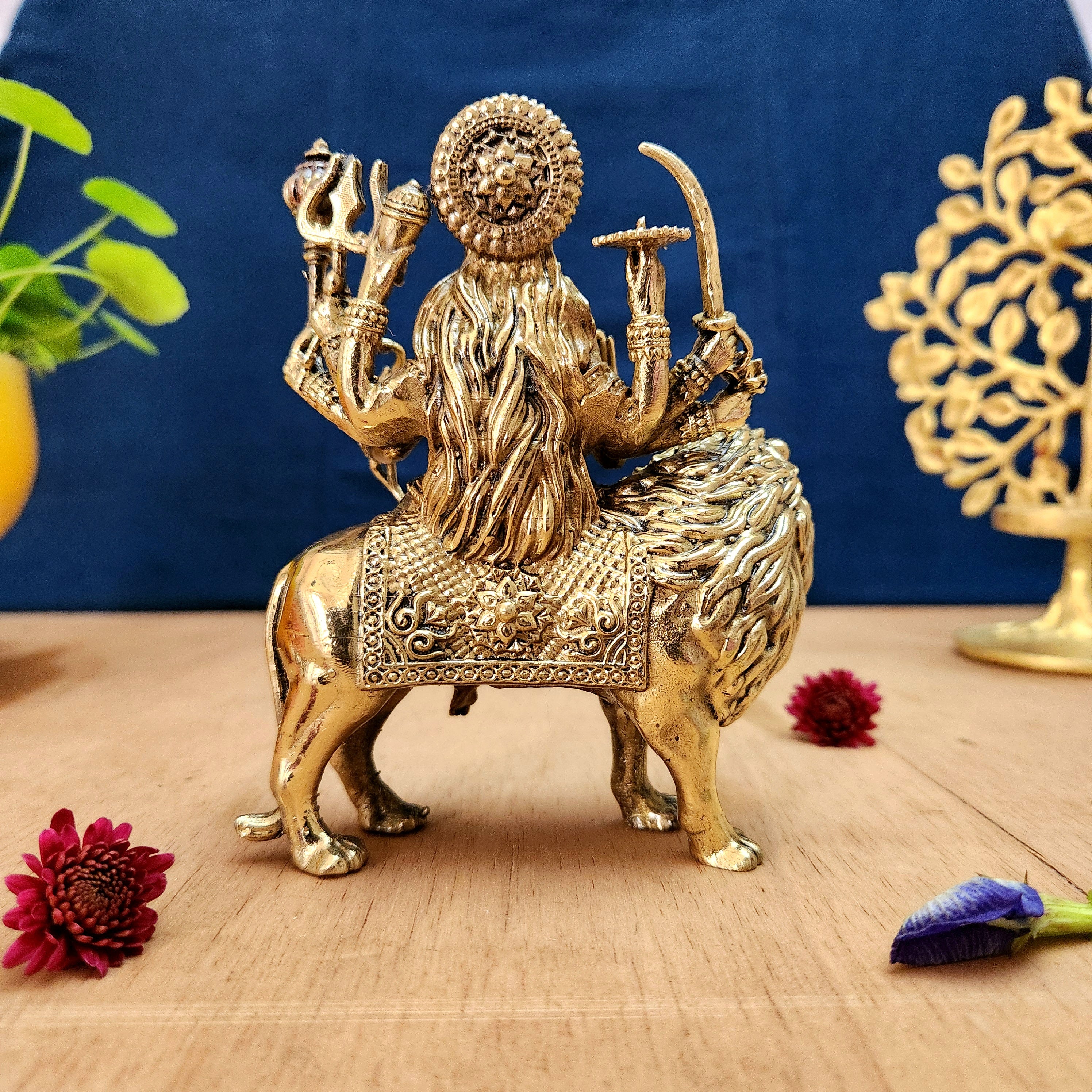 Brass Maa Durga Statue | Goddess Durga Idol for Home Temple & Spiritual Use