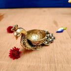 Pure Brass Peacock Diya Small | Decorative Peacock Diya for Puja & Mandir