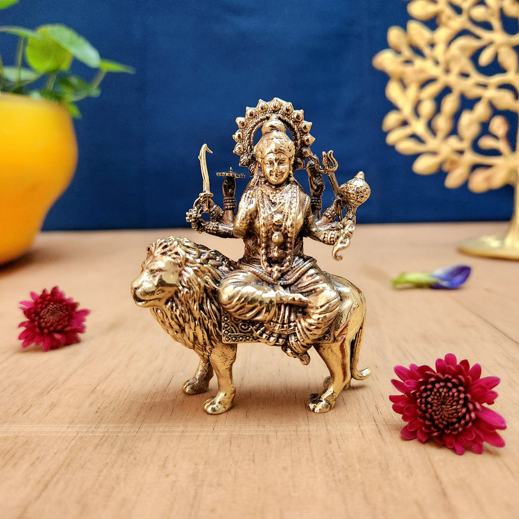 Pure Brass Durga Miniature Idol | Goddess Durga Statue for Home Decor, Puja & Gifting
