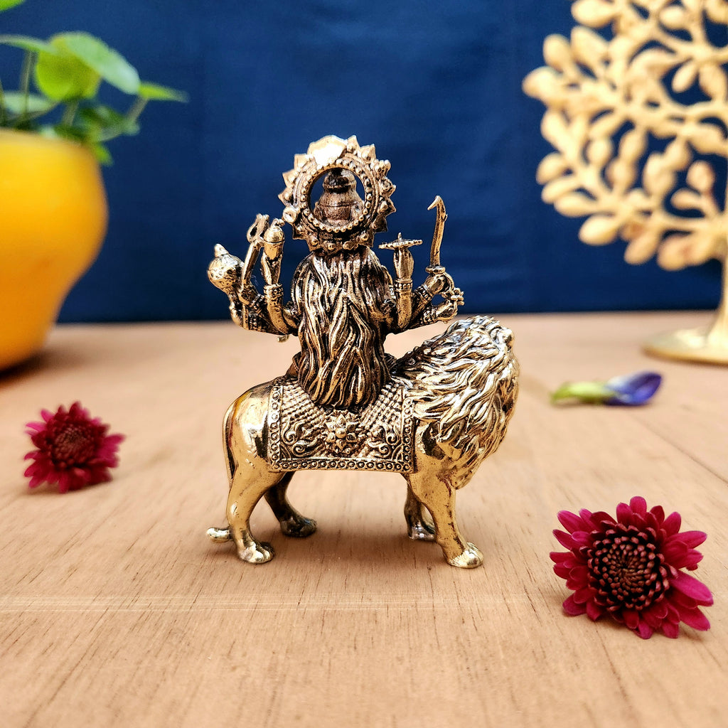Pure Brass Durga Miniature Idol | Goddess Durga Statue for Home Decor, Puja & Gifting