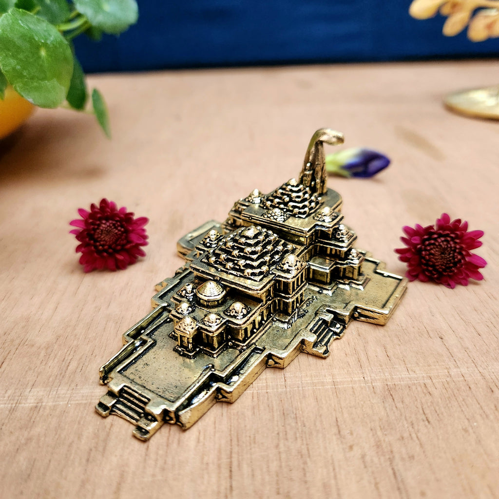 Pure Brass Ram Mandir Miniature Idol | Ayodhya Ram Temple Statue for Vastu, Puja & Home Temple