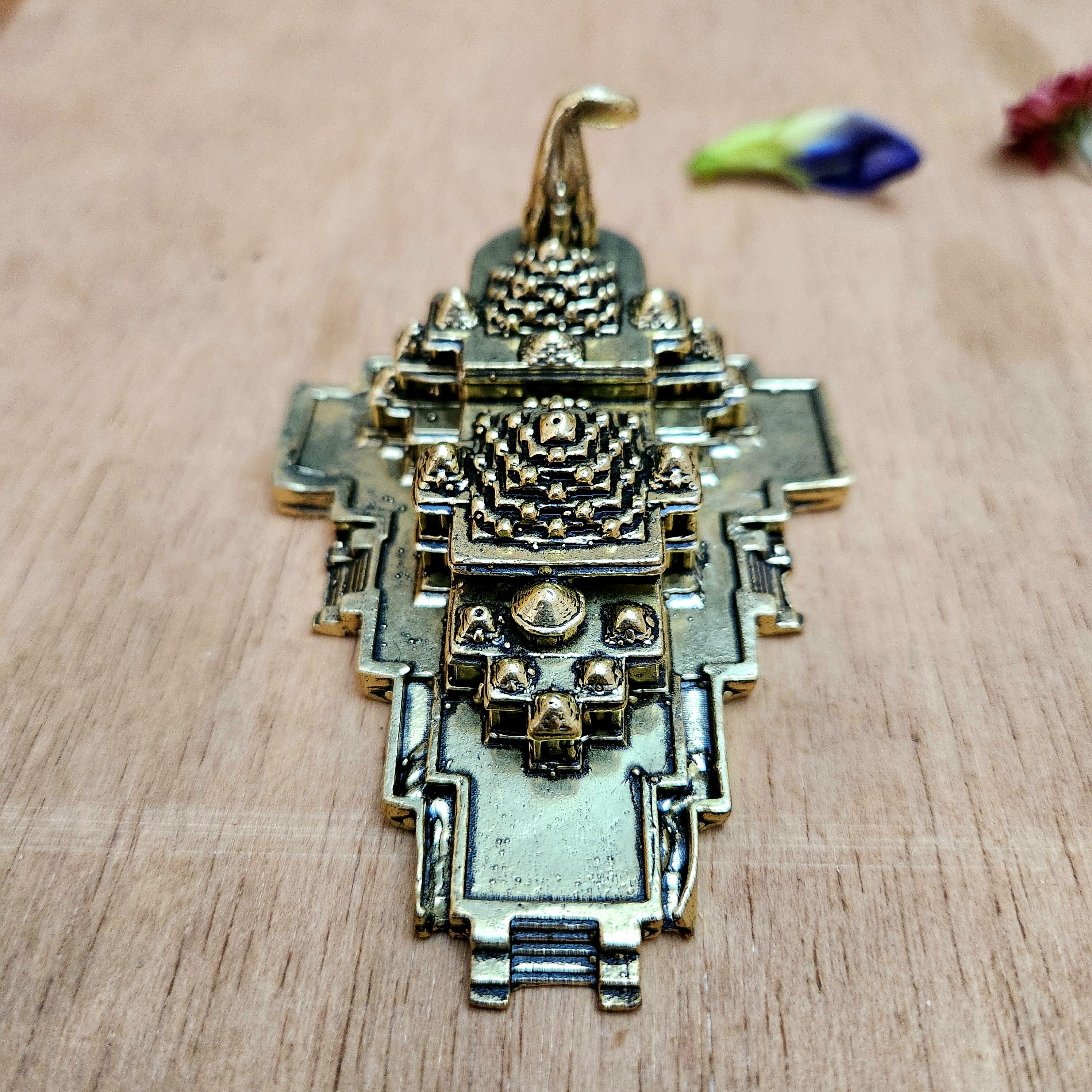 Pure Brass Ram Mandir Miniature Idol | Ayodhya Ram Temple Statue for Vastu, Puja & Home Temple