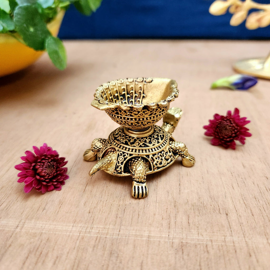 Brass Turtle Diya | Traditional Turtle Design Diya for Puja & Home Temple