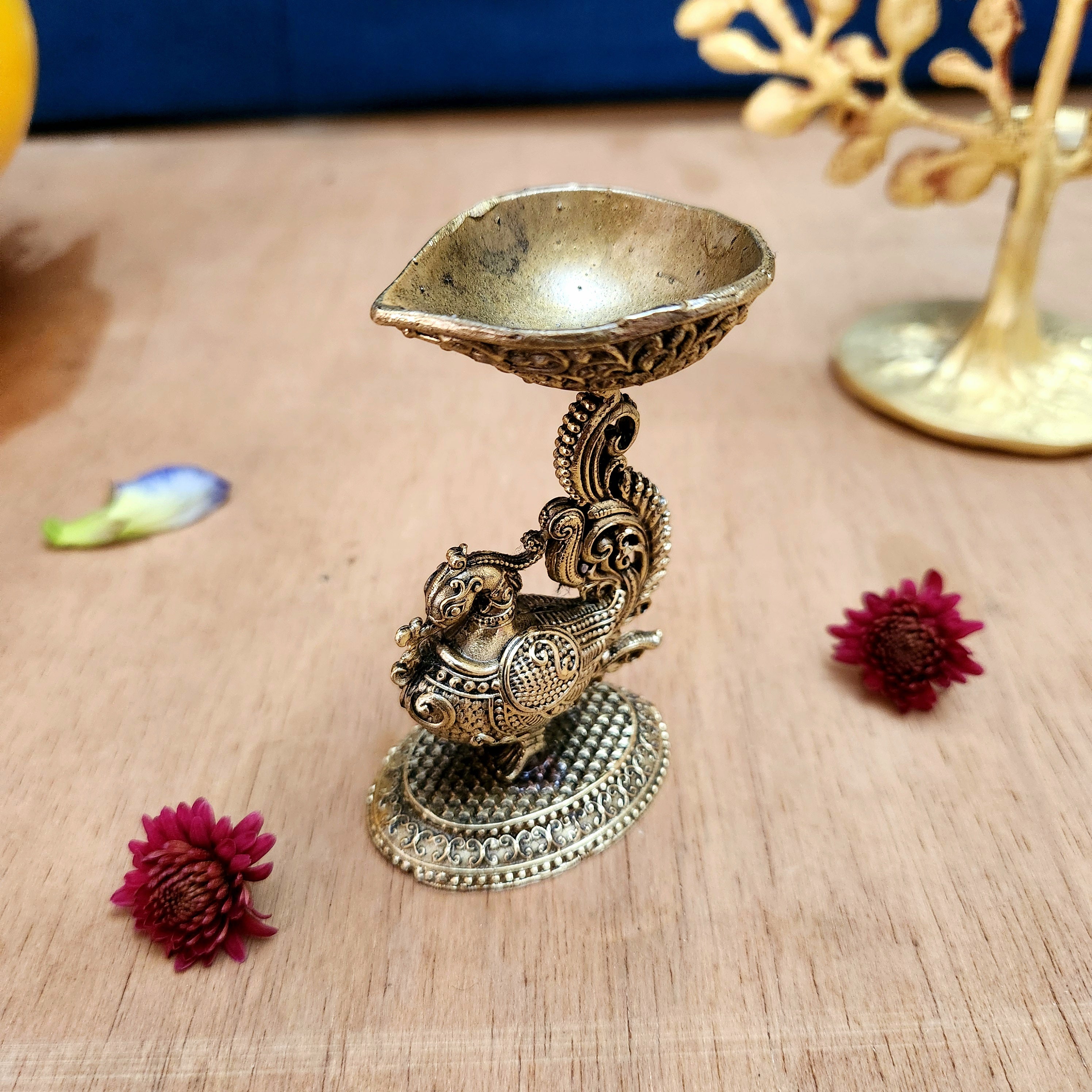 Pure Brass Standing Mor Diya | Decorative Peacock Oil Lamp for Puja & Home Temple