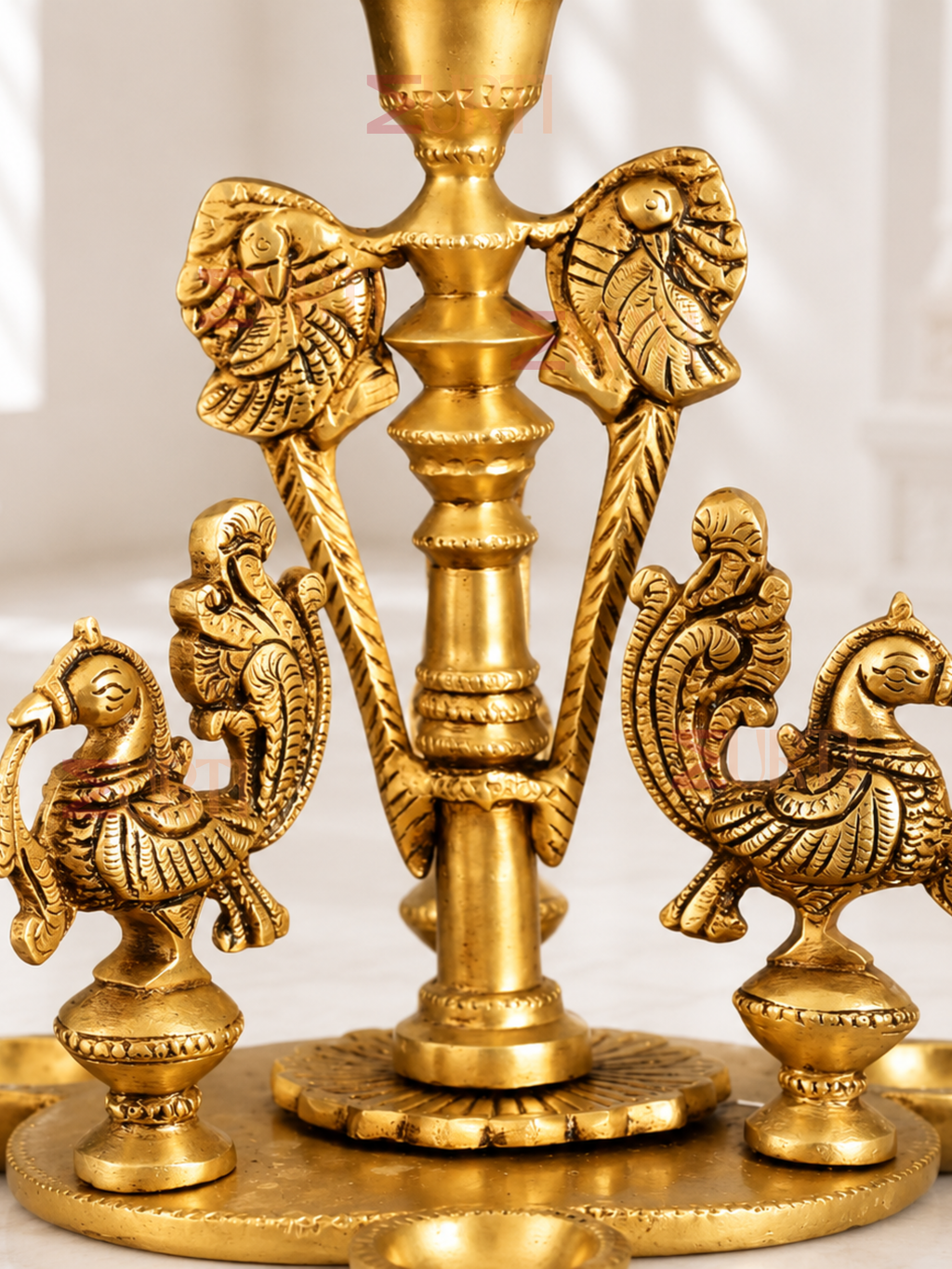 Brass Eight Wicks Peacock Oil Lamp for Home Temple, Mandir & Traditional Decor
