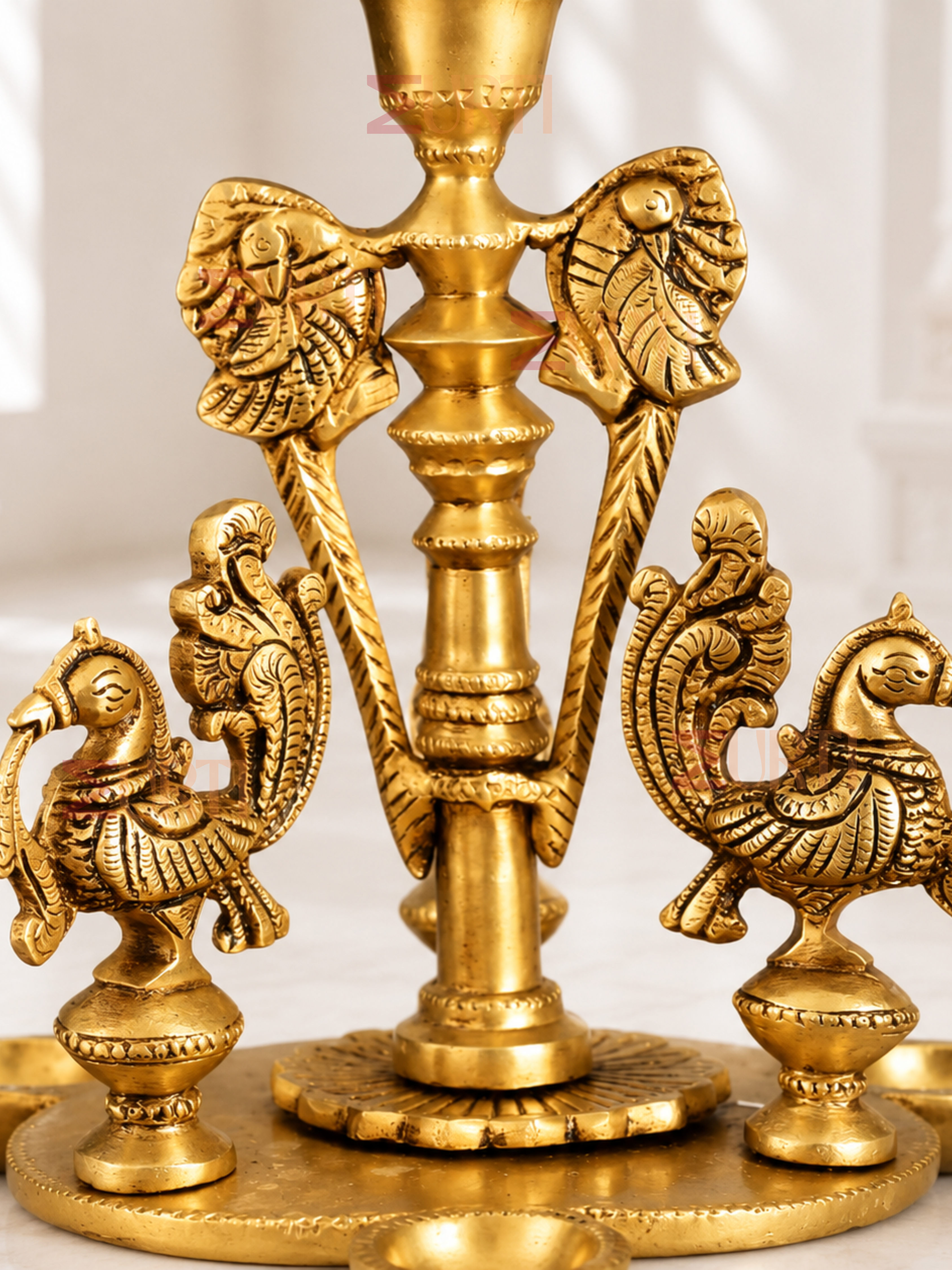 Brass Eight Wicks Peacock Oil Lamp for Home Temple, Mandir & Traditional Decor
