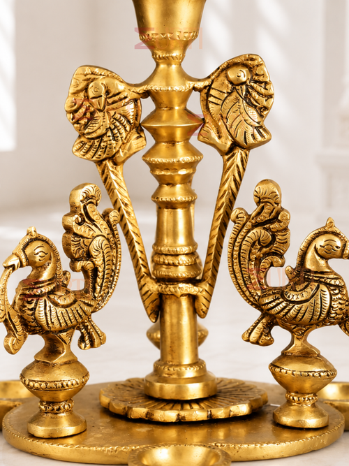 Brass Eight Wicks Peacock Oil Lamp for Home Temple, Mandir & Traditional Decor