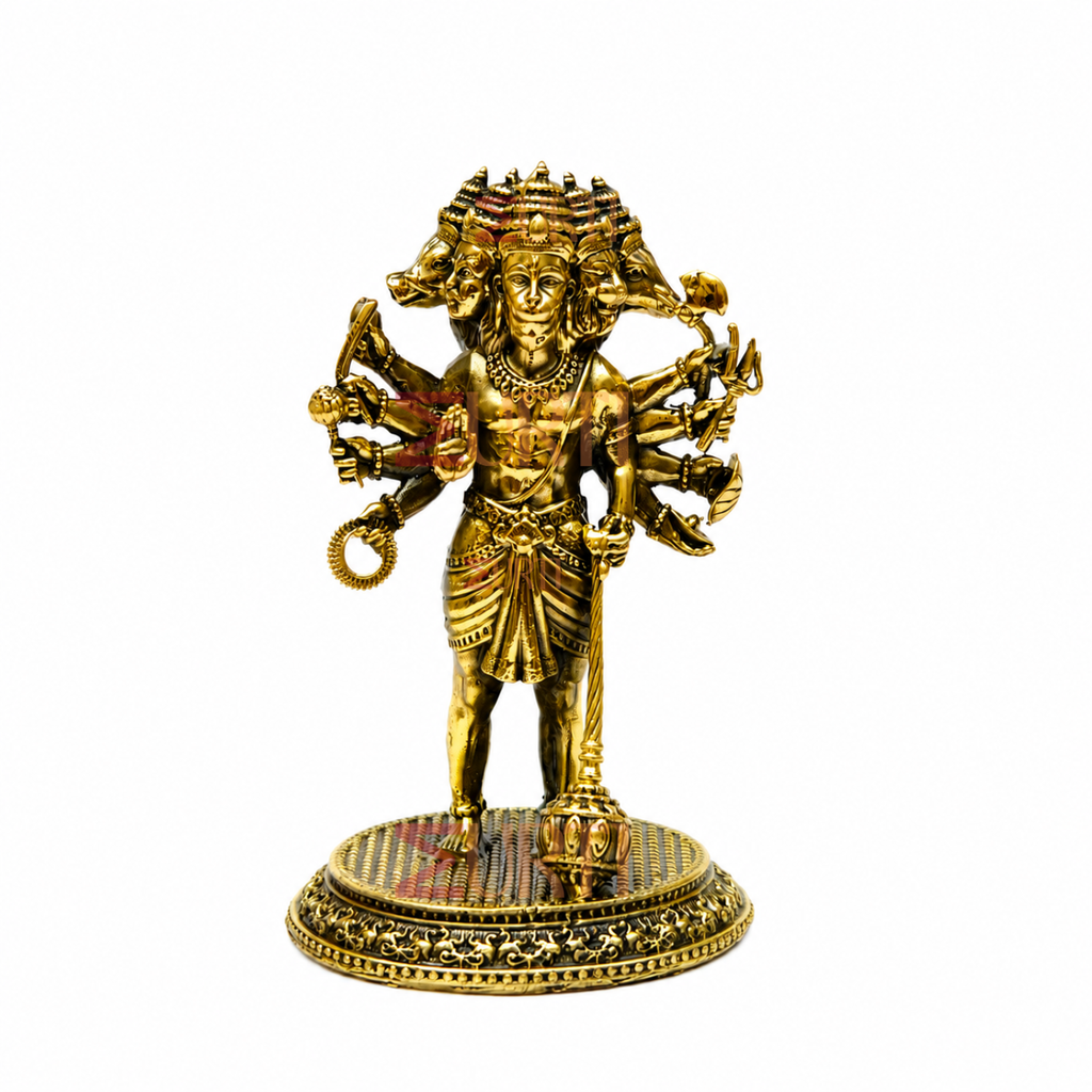Brass Lord Hanuman Sitting On Singhasan Idol  for Home Temple and Devotional Decor