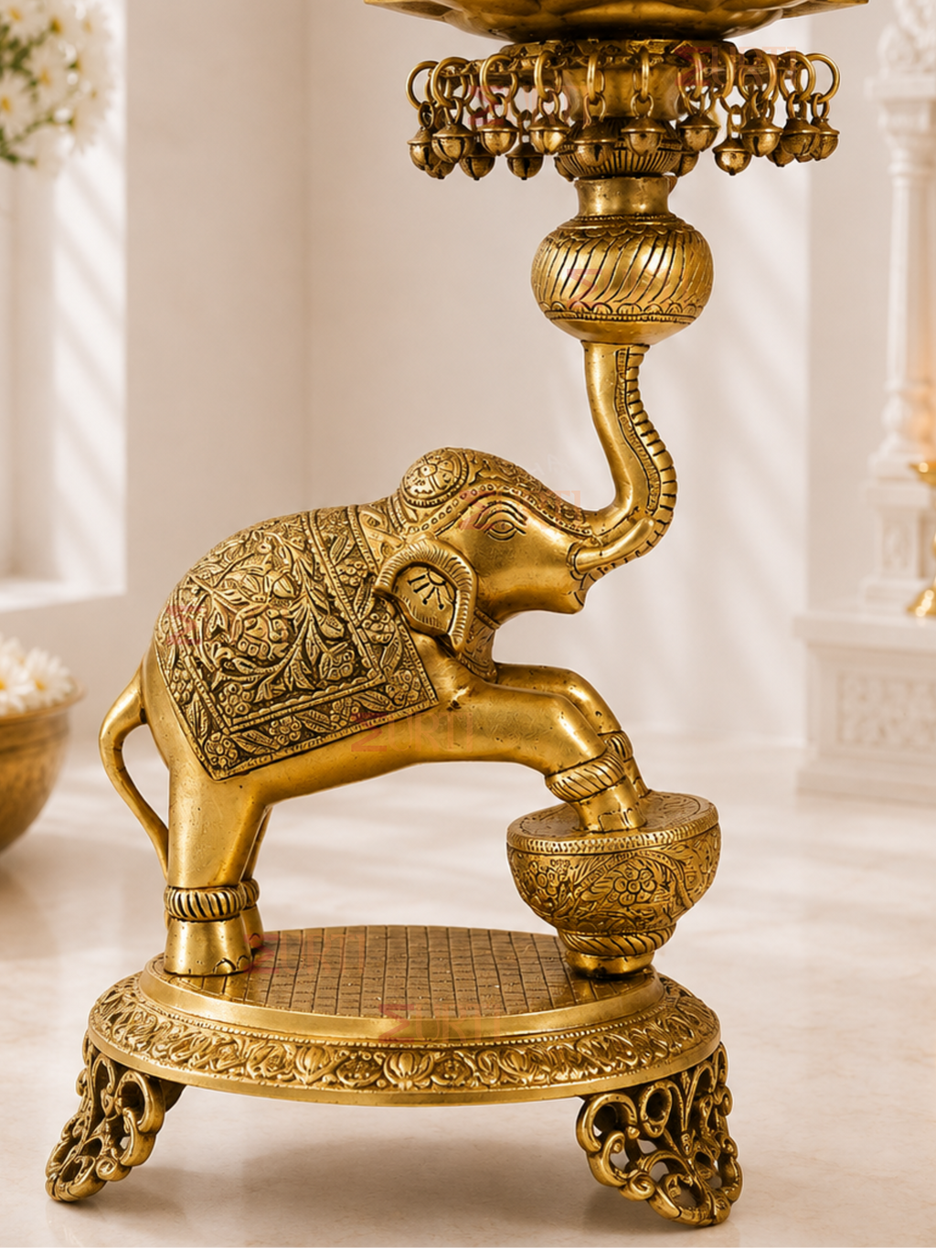 Handcrafted Brass Peacock Diya on Elephant for Pooja Room, Mandir & Festive Decor