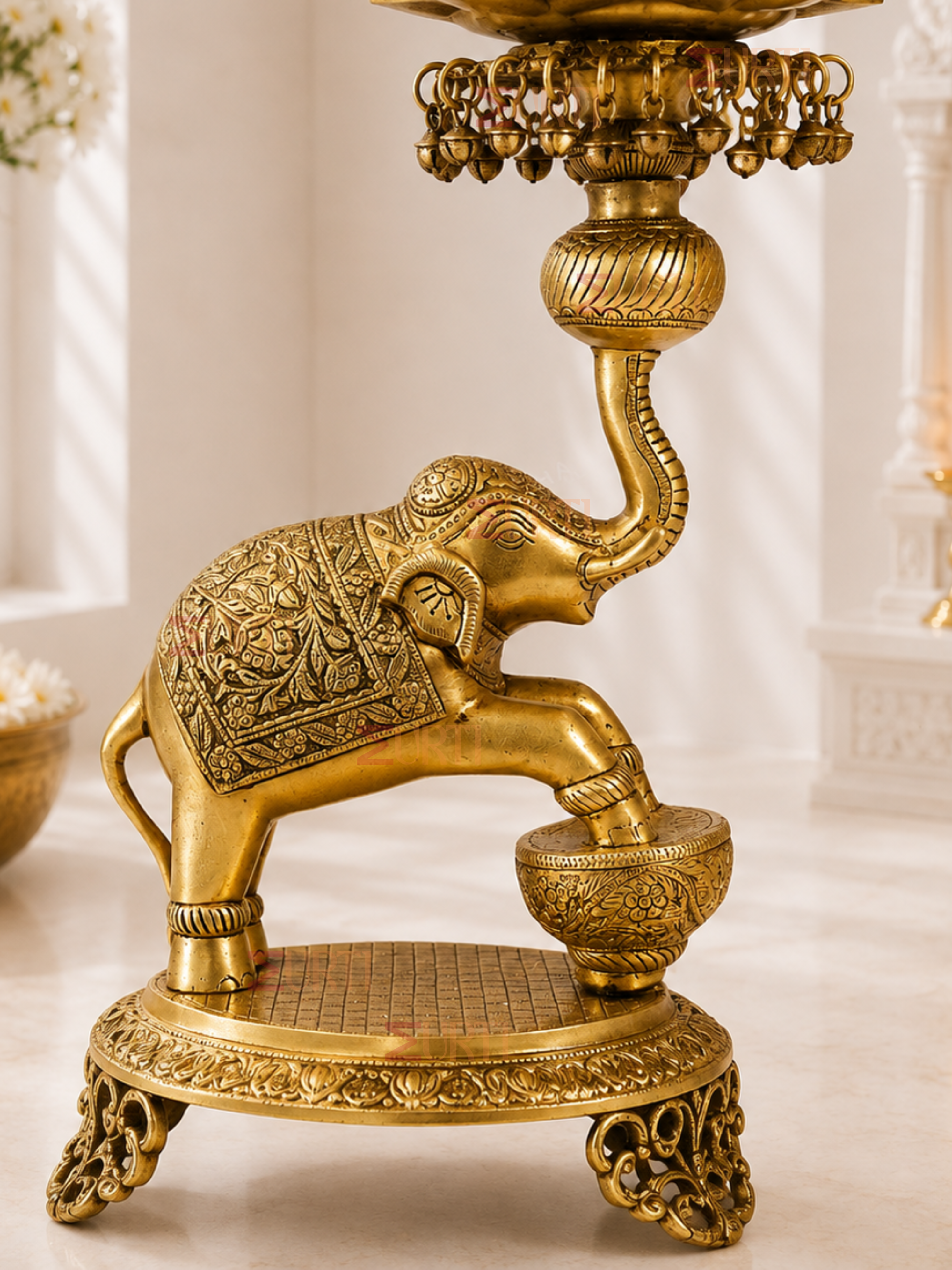Handcrafted Brass Peacock Diya on Elephant for Pooja Room, Mandir & Festive Decor