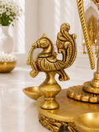 Brass Eight Wicks Peacock Oil Lamp for Home Temple, Mandir & Traditional Decor