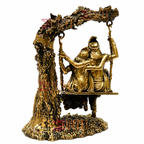 Brass Radha Krishna Jhula Idol with Peacock & Tree Design for Home Temple, Pooja & Spiritual Decor