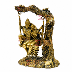 Brass Radha Krishna Jhula Idol with Peacock & Tree Design for Home Temple, Pooja & Spiritual Decor