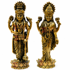 Brass Lord Vishnu & Goddess Lakshmi Idol Set for Home Temple, Pooja Room & Spiritual Decor
