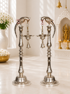 Brass Parrot Lamp with Bell (Pair) for Home Temple, Mandir & Traditional Decor