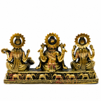 Brass Lakshmi Ganesha Saraswati Idol Set | Hindu Deity Statue for Wealth, Wisdom, Prosperity & Home Temple