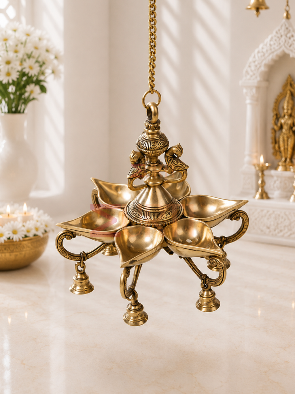 Handcrafted Brass Bird Hanging Diya for Pooja Room & Spiritual Decor