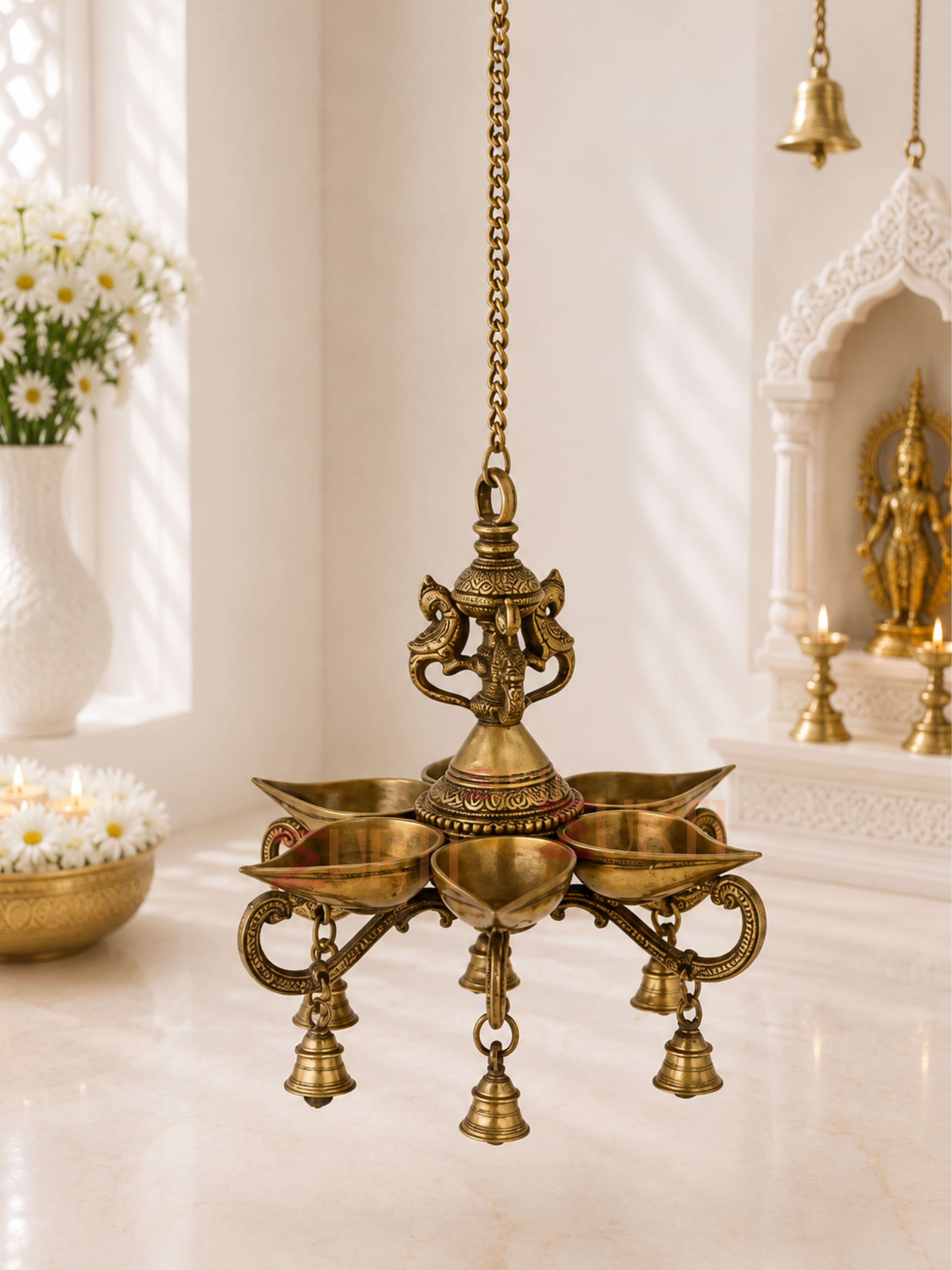 Handcrafted Brass Bird Hanging Diya for Pooja Room & Spiritual Decor