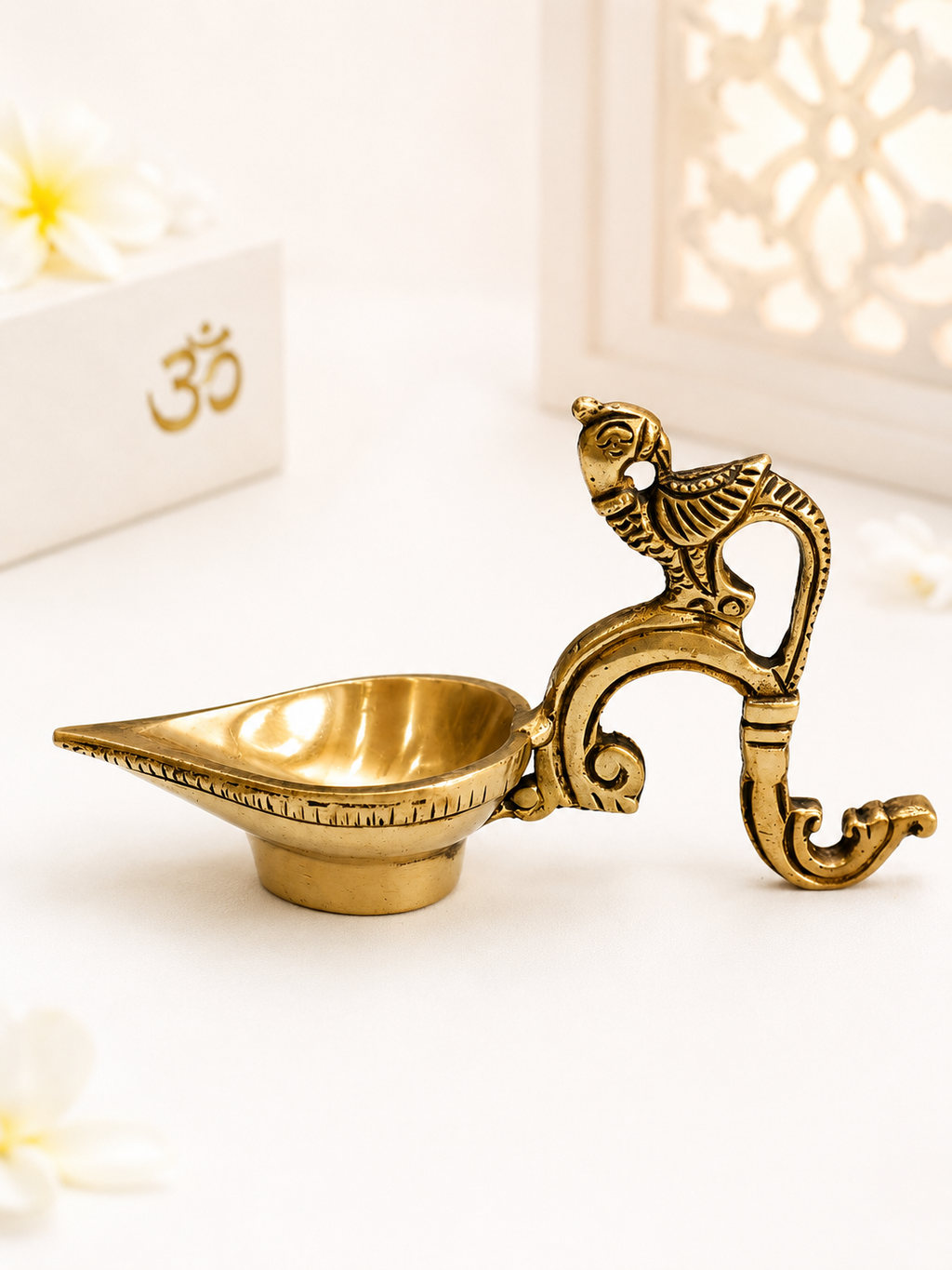 Handcrafted Brass Bird Oil Lamp for Home Temple, Mandir & Spiritual Decor