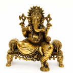 Ganesha Brass Statue Seated on Singhasan Idol on for Home Decor, Pooja Room, Office Desk & Spiritual Gift