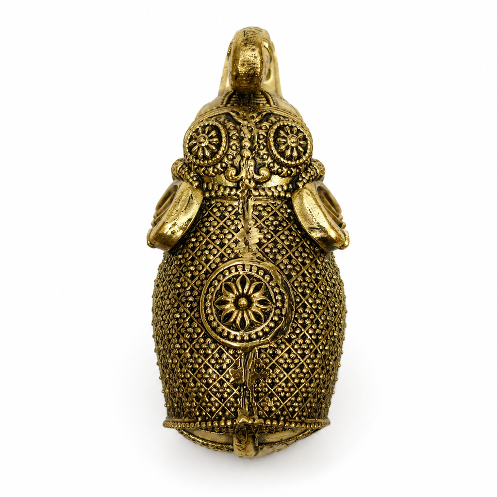 Superfine Brass Elephant Statue craved & Fine Art with Ganesha Showpiece for Home Decor, Living Room, Office Desk & Vastu Decoration