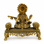 Saraswati Brass Statue Seated on Singhasan Idol for Home Decor, Study Table, Temple & Spiritual Gifting