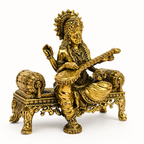 Saraswati Brass Statue Seated on Singhasan Idol for Home Decor, Study Table, Temple & Spiritual Gifting