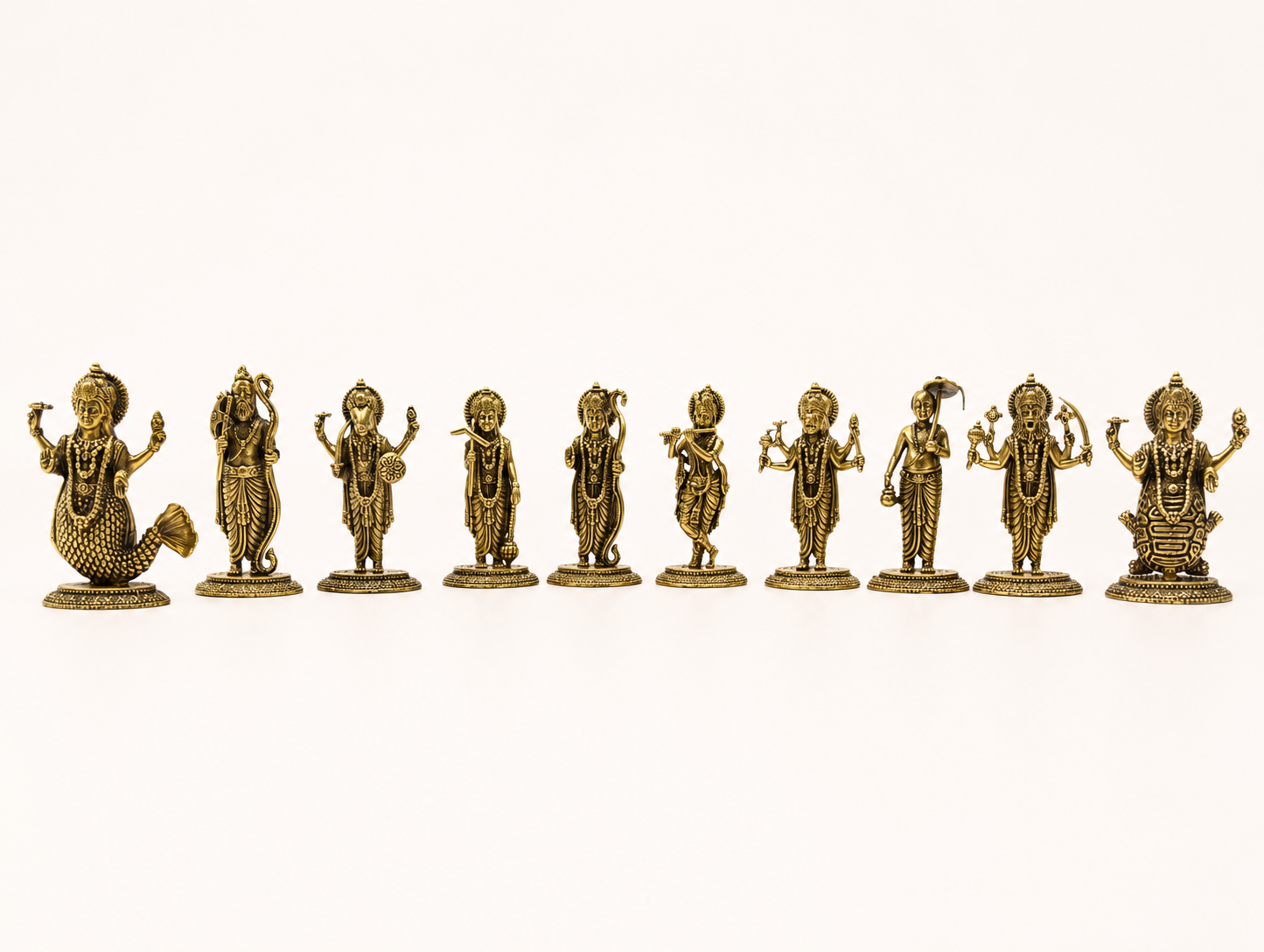 Lord Vishnu Dashavatara Antique Finish Brass Statue Set for Pooja, Temple Decoration, Spiritual Home Decor & Festive Gifts