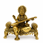 Saraswati Brass Statue Seated on Singhasan Idol for Home Decor, Study Table, Temple & Spiritual Gifting