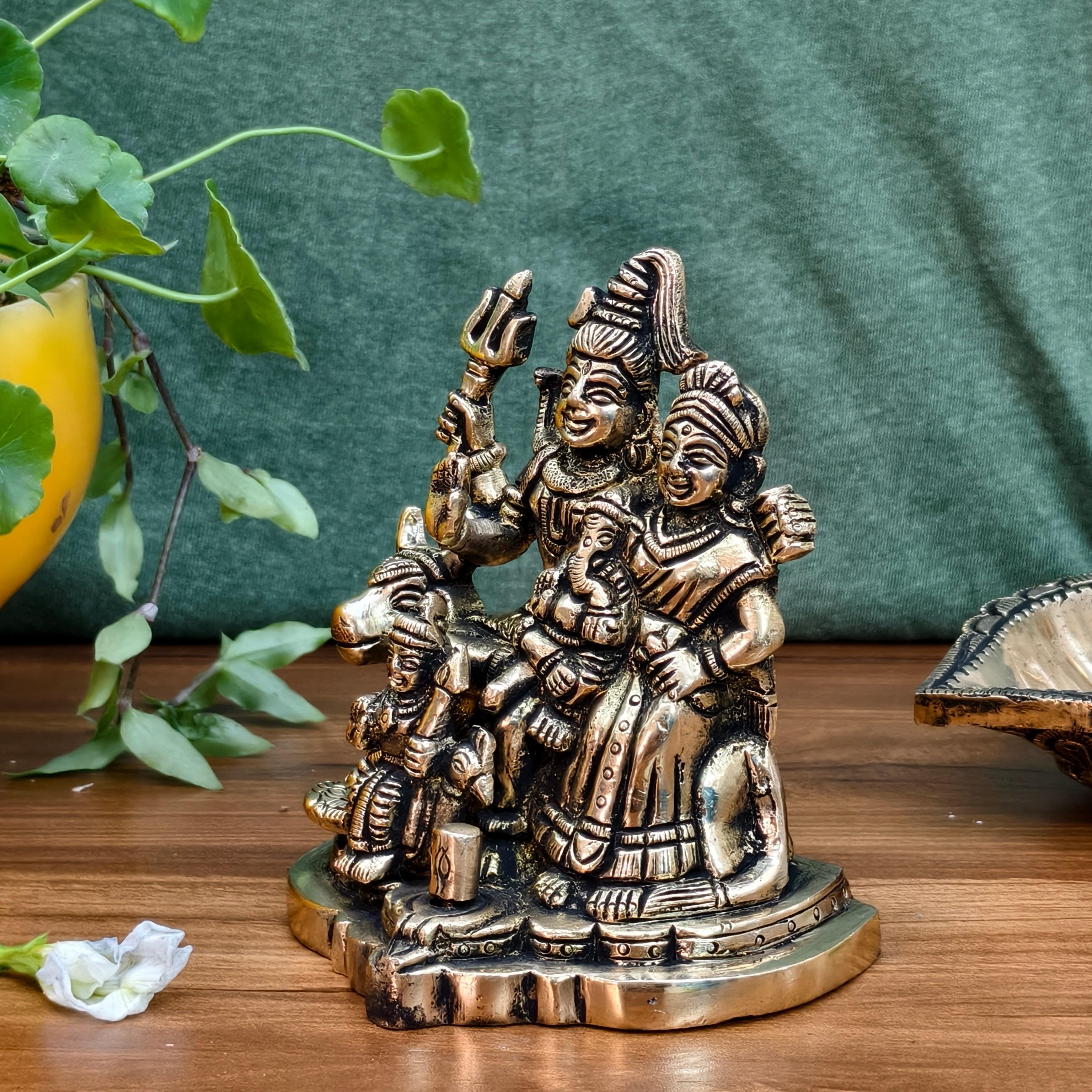 Brass Shiv Parivar Idol | Sacred Shiva Parvati Ganesh Statue for Home Temple & Puja
