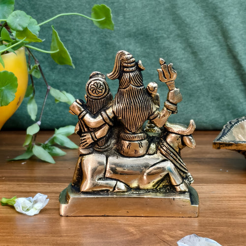 Brass Shiv Parivar Idol | Sacred Shiva Parvati Ganesh Statue for Home Temple & Puja
