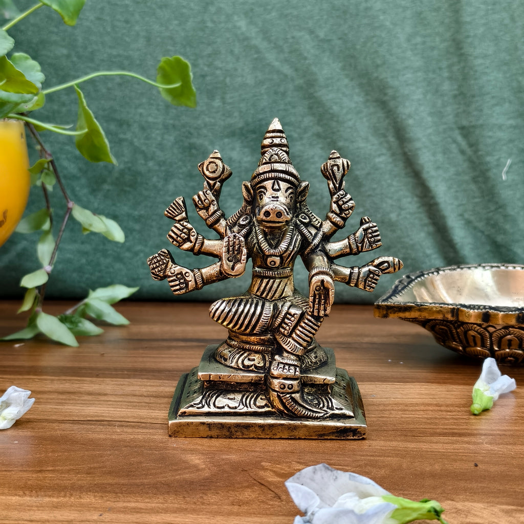 Pure Brass Varaha Vishnu Avatar Idol | Varaha Avatar Vishnu Statue for Vastu, Puja & Home Temple