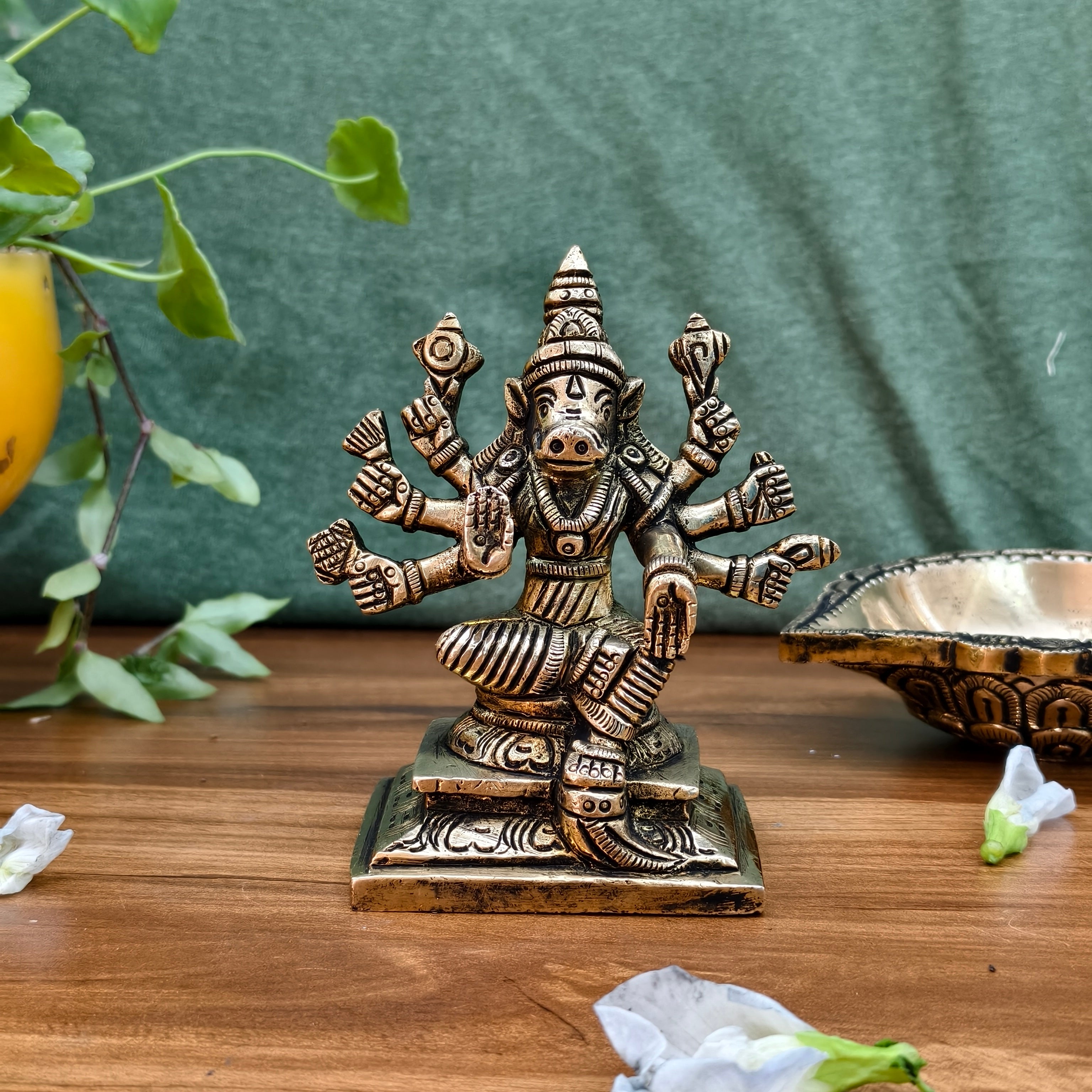 Pure Brass Varaha Vishnu Avatar Idol | Varaha Avatar Vishnu Statue for Vastu, Puja & Home Temple