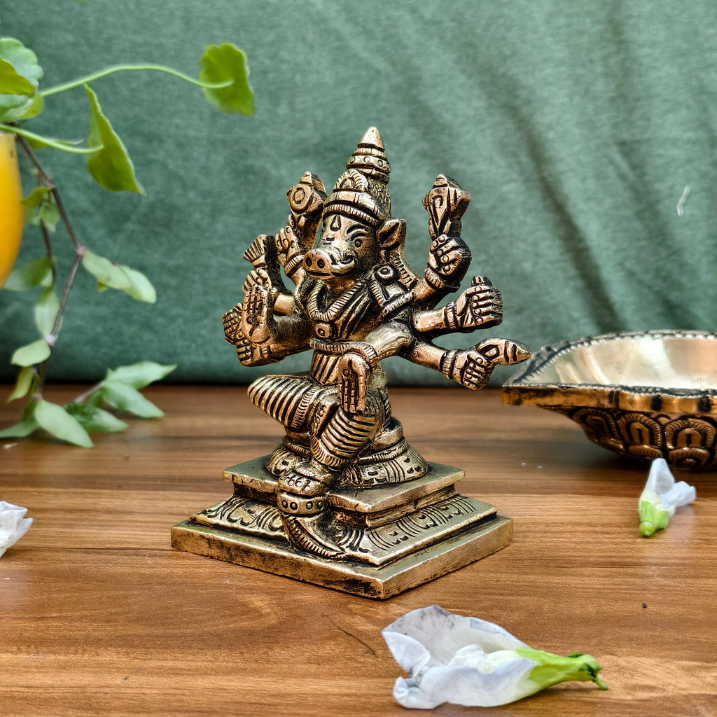 Pure Brass Varaha Vishnu Avatar Idol | Varaha Avatar Vishnu Statue for Vastu, Puja & Home Temple