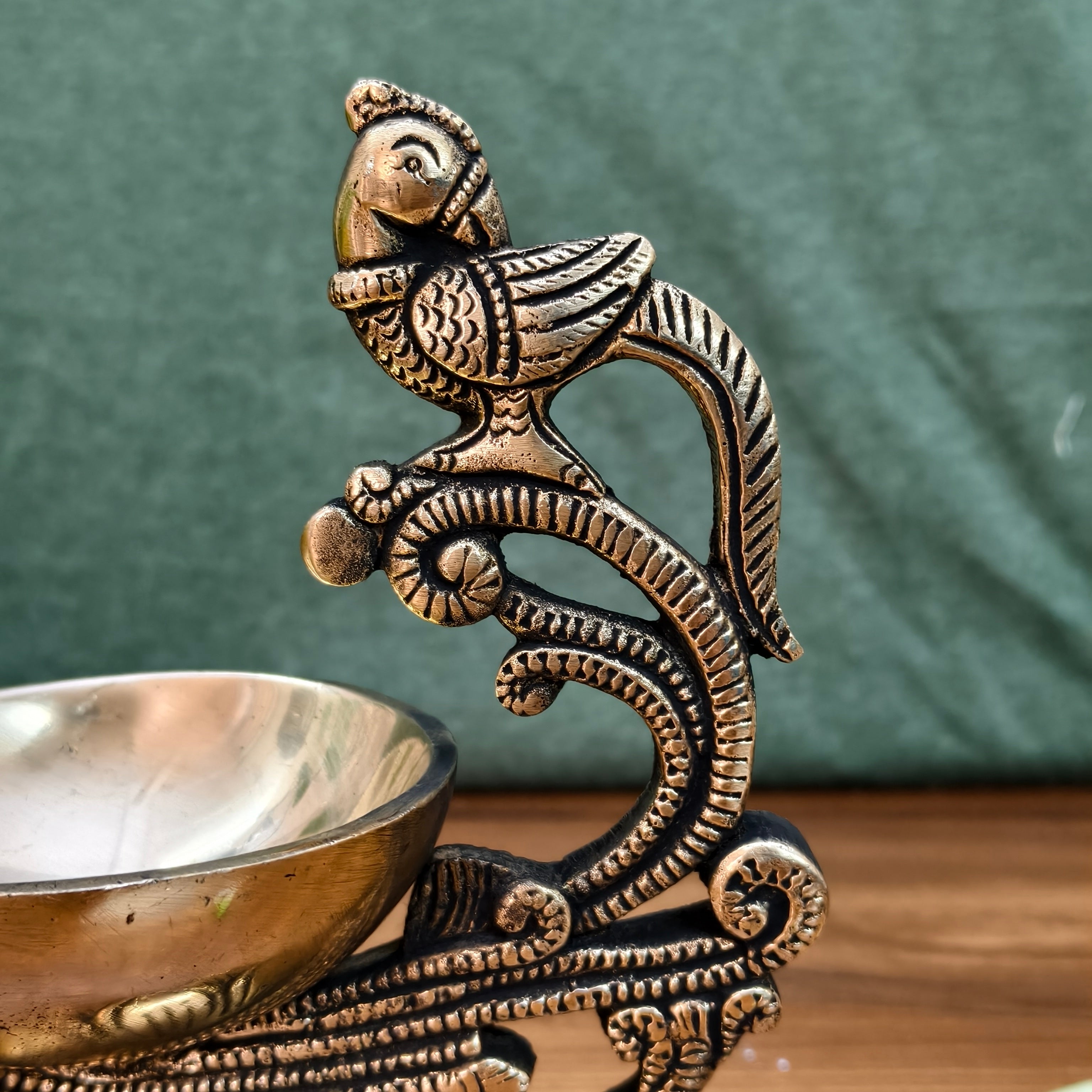 Pure Brass Peacock Lotus Diya | Handcrafted Peacock Lotus Oil Lamp for Puja & Décor