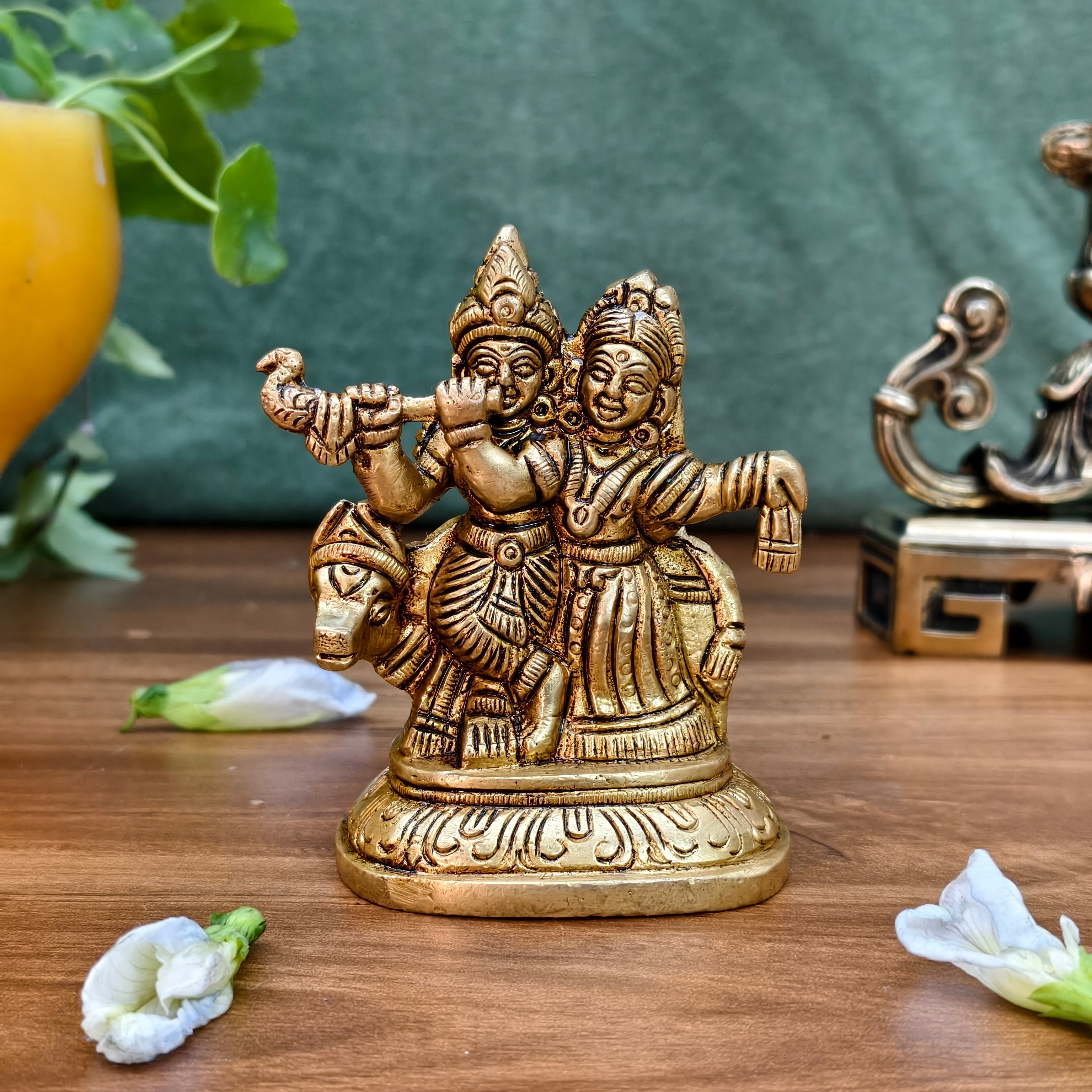 Pure Brass Radhe Krishna Fine Idol | Auspicious Radha Krishna Statue for Puja & Worship