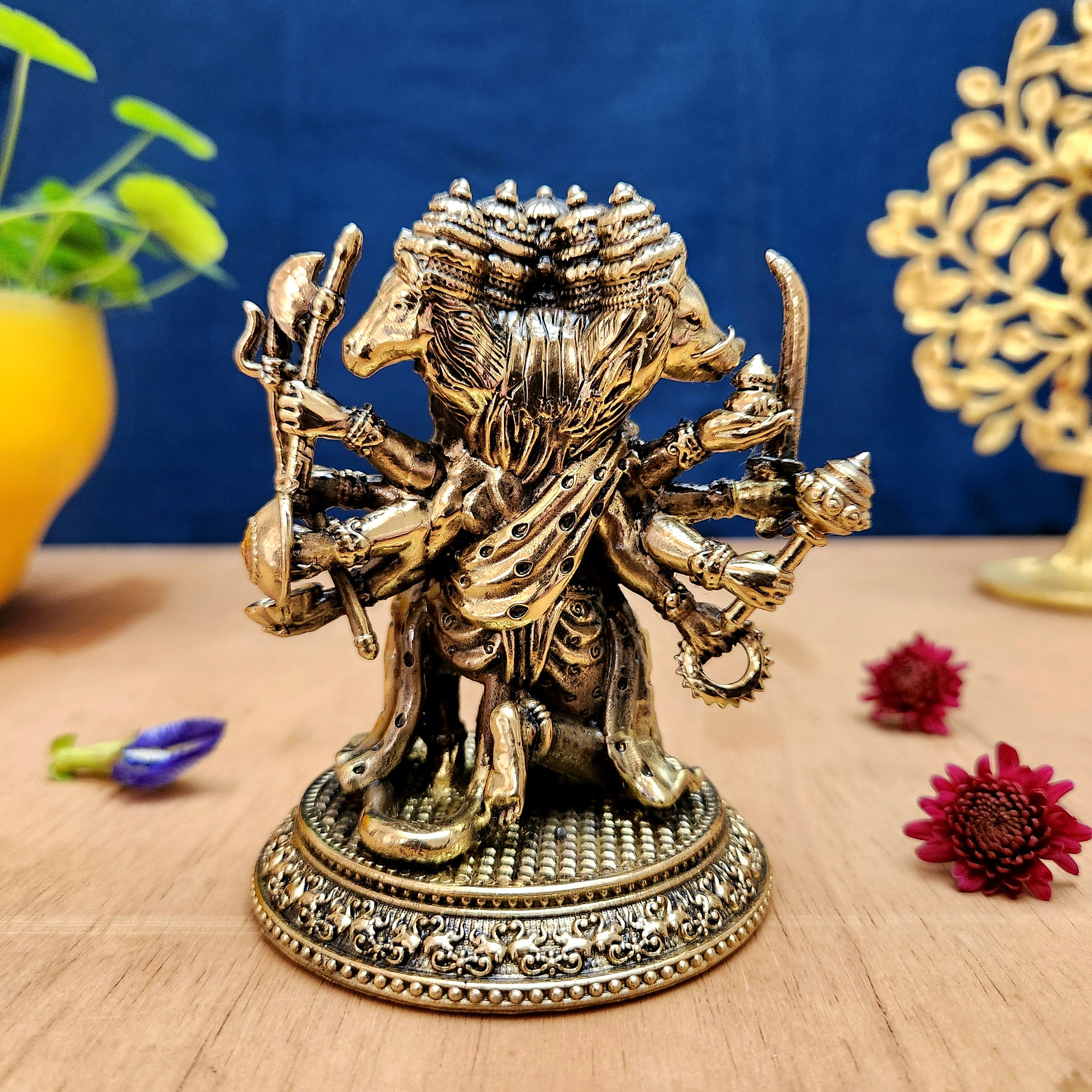 Pure Brass Panchmukhi Hanuman Idol | Five-Faced Hanuman Ji Statue for Vastu, Puja & Home Temple